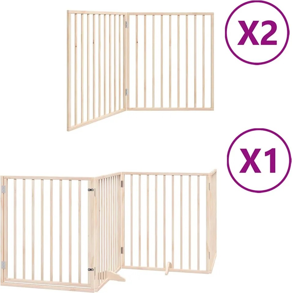 vidaXL Poartă de câini pliabilă cu ușă, 8 panouri, 640 cm, lemn plop