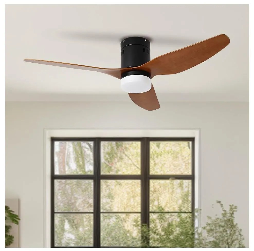 ZEVENTI - Ventilator de tavan LED PADUA, 18W, 230V, Wi‑Fi Tuya, negru/maro + telecomandă