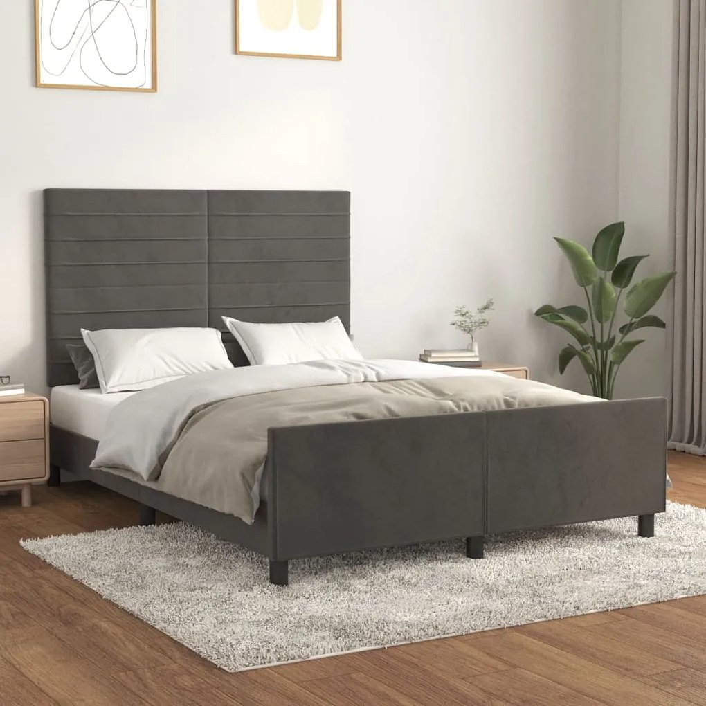 vidaXL Cadru de pat fără saltea, gri închis, 140x190 cm, catifea