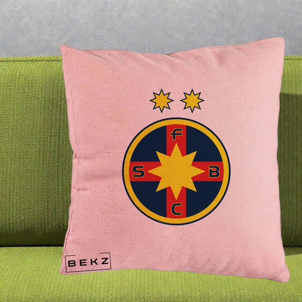 Perna Personalizata FCSB Fotbal Club Steaua Bucuresti, 40x40 cm, Roz, Husa Detasabila, Perna Inclusa, BEKZ®