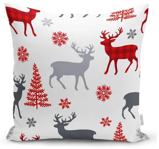 Set 4 fețe de pernă și un napron de masă cu model de Crăciun Minimalist Cushion Covers Red Snowflake