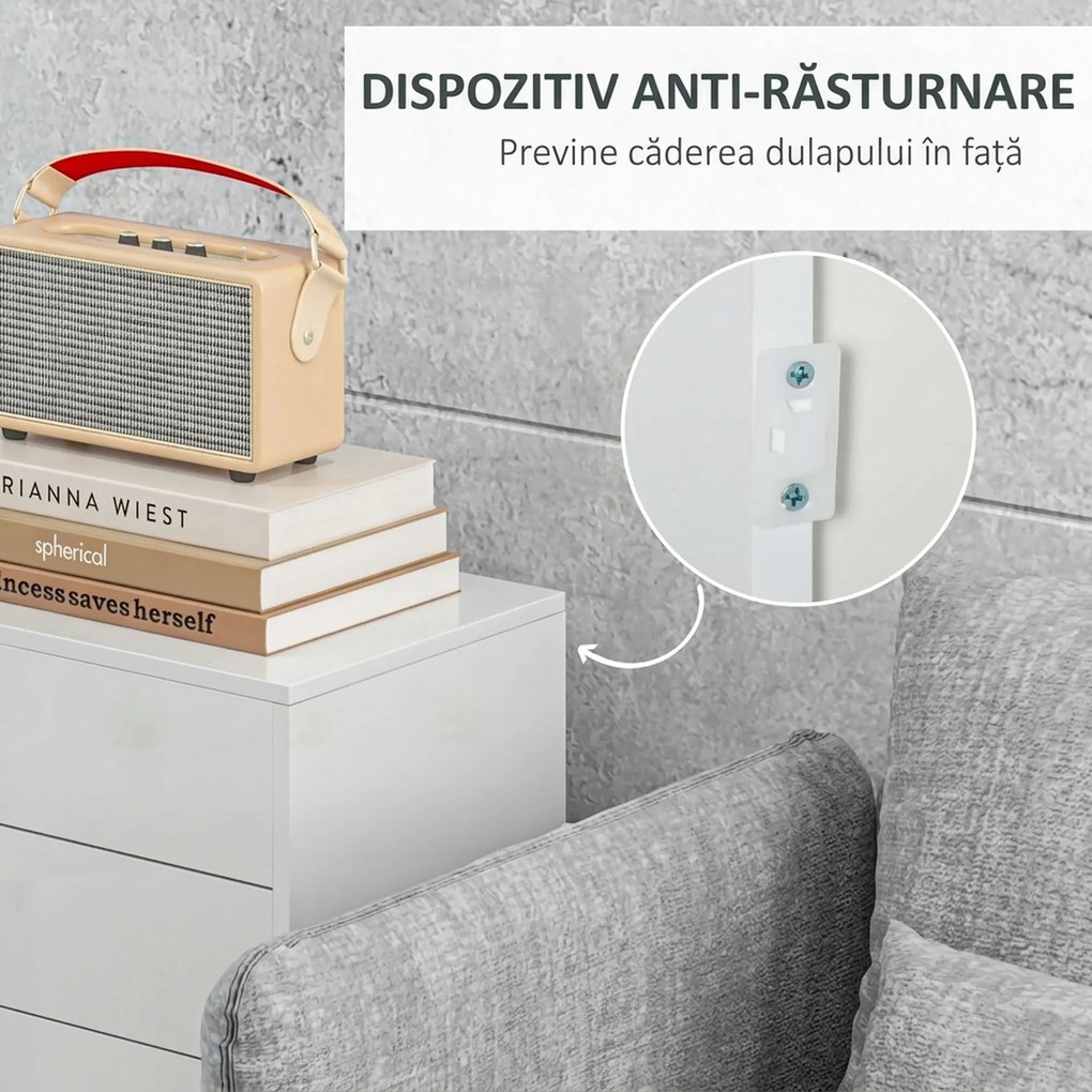HOMCOM Comodă Elegantă cu Deschidere Touch, 2 Dulapuri și 2 Sertare, pentru Living și Dormitor, 79x36x74cm, Alb Lucios | Aosom Romania