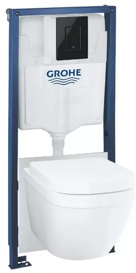 Set vas WC suspendat cu capac Grohe Euro Ceramic rezervor incastrat Solido 5 in 1 cu clapeta neagra Skate Cosmopolitan