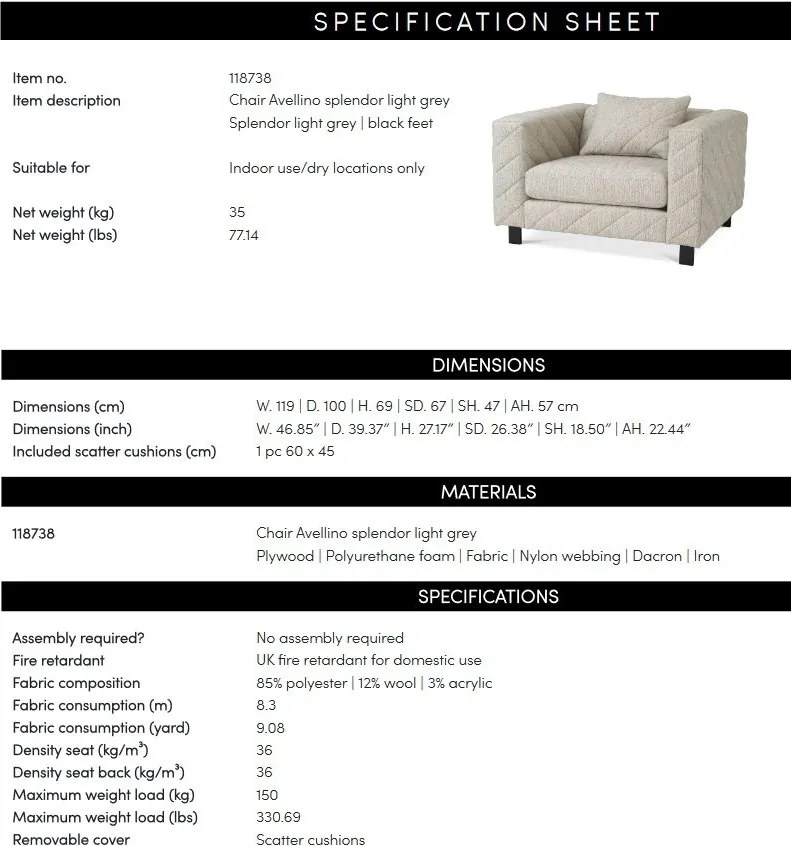 Fotoliu design LUX Avellino, Splendor light grey