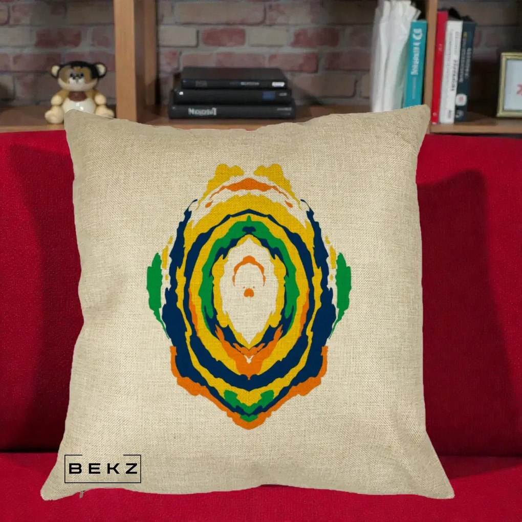 Perna Decorativa Oval Abstract Multicolor, 40x40 cm, Crem, Husa Detasabila, Perna Inclusa, BEKZ®
