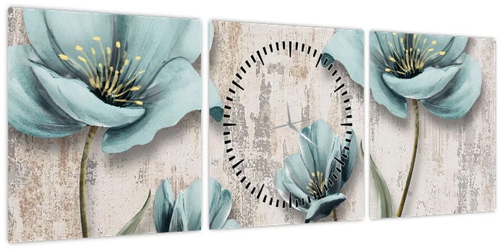 Tablou - Flori texturate (cu ceas) (90x30 cm)