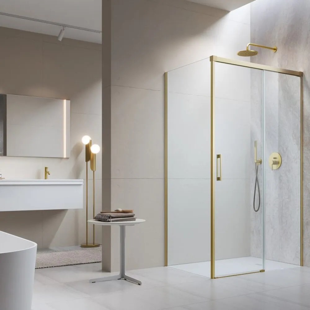 Cabina de dus dreptunghiulara cu usa glisanta Radaway Idea KDJ 130x80 cm finisaj auriu periat-transparent dreapta