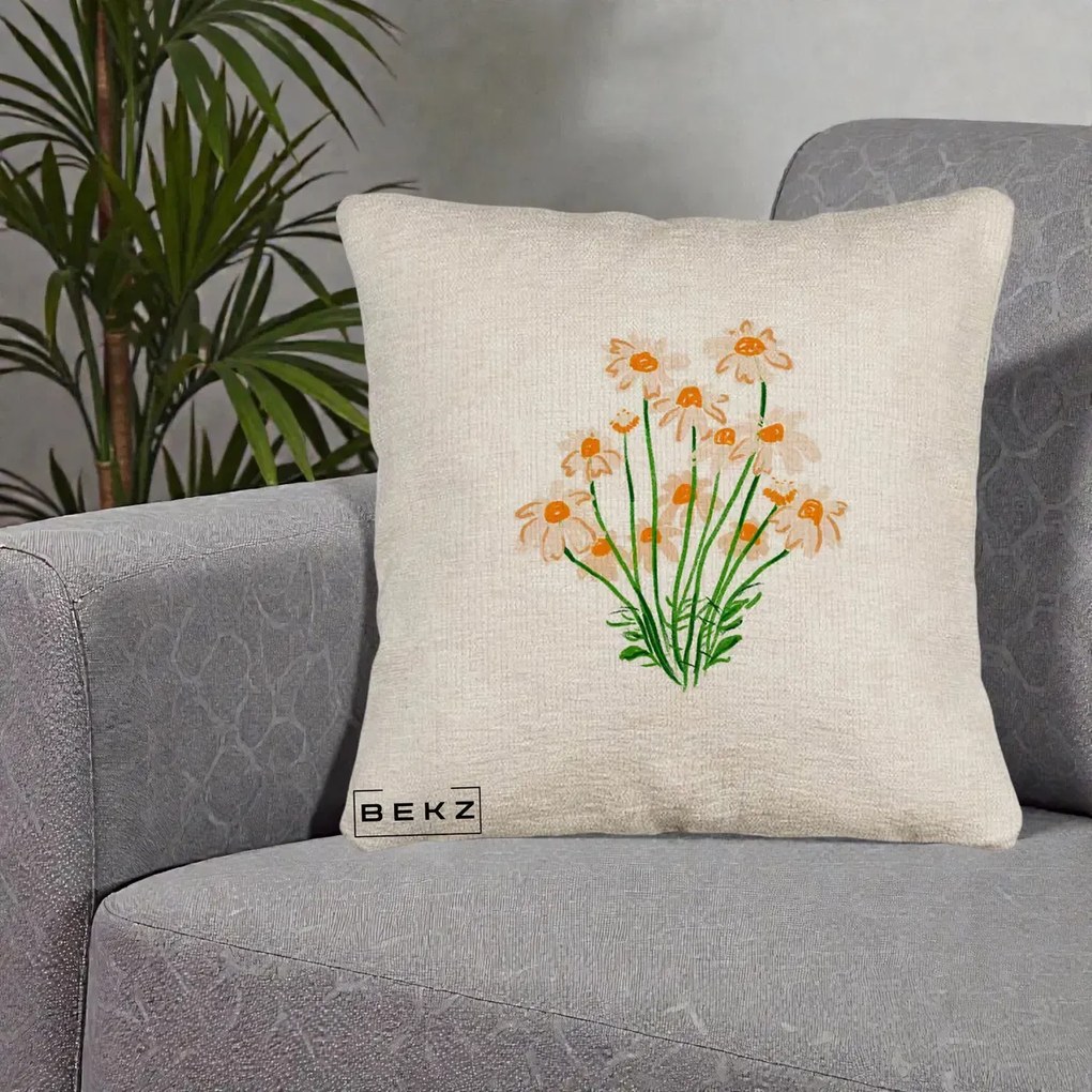 Perna Decorativa Margarete Camp, 40x40 cm, Bej Canapea, Husa Detasabila, Perna Inclusa, BEKZ®