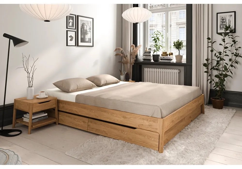 Pat matrimonial în culoare naturală din lemn de stejar 160x200 cm Twig – The Beds