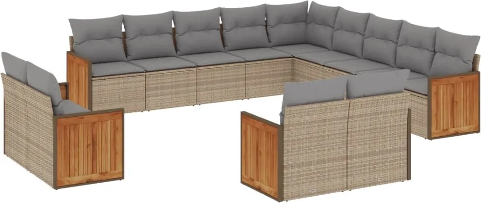 vidaXL Set canapele de grădină, 13 piese, cu perne, bej, poliratan