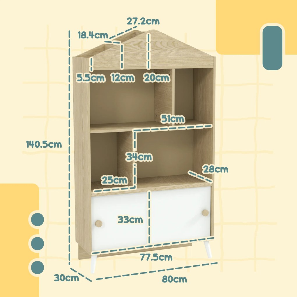 AIYAPLAY Bibliotecă pentru Copii cu 4 Cuburi Deschise și Rafturi Superioare, 80x30x140.5 cm, Alb | Aosom Romania