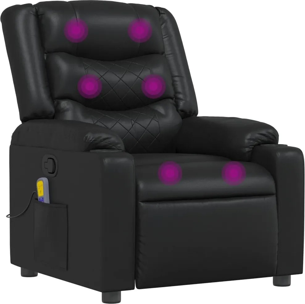 vidaXL Fotoliu rabatabil cu masaj, negru, piele ecologică