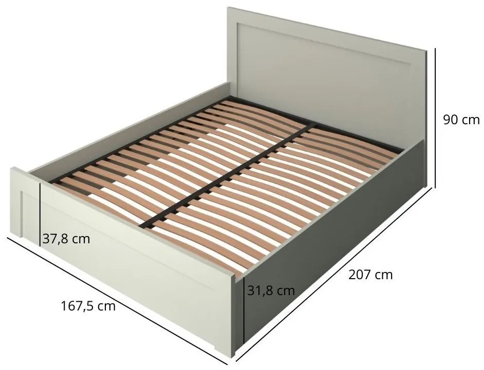 Pat matrimonial 160 cm Kodro (cashmir + stejar evoke) (cu somieră) (cu sp. depozitare). 1116948