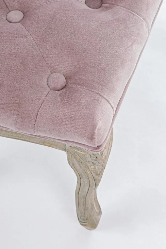 Bancheta roz din catifea si lemn de Mesteacan, 110 cm, Mathilde Bizzotto