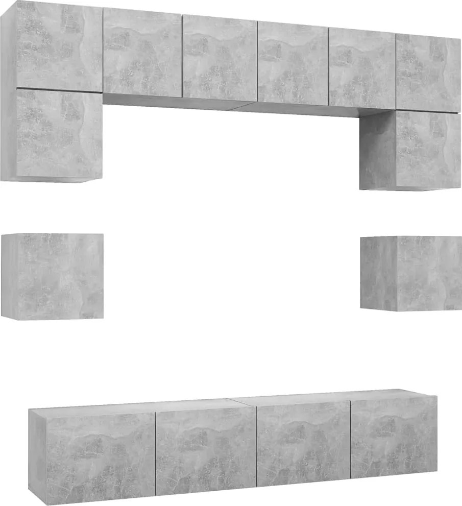 vidaXL Set de dulapuri TV, 8 piese, gri beton, lemn prelucrat