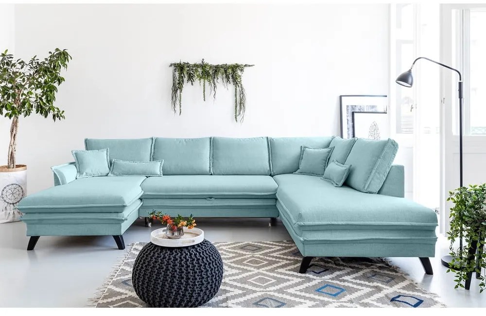 Canapea extensibilă în formă de „U” cu șezlong pe partea dreaptă Miuform Charming Charlie, albastru deschis