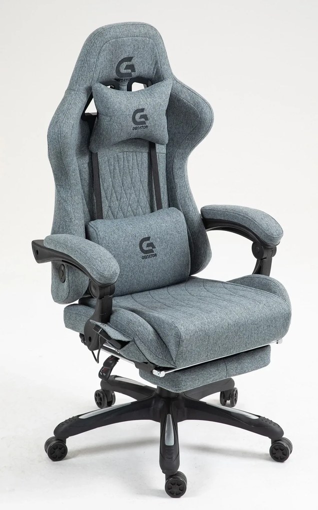 RESIGILAT- Scaun gaming, Masaj in 7 puncte, Boxe Bluetooth, funcție șezlong, 90-155 grade, suport picioare, textil, Gri
