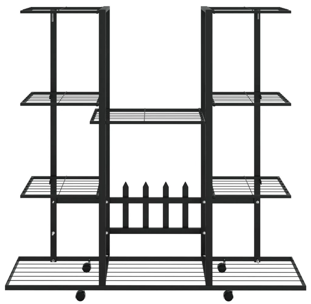 Suport pentru flori cu roti, 94,5x24,5x91,5 cm, negru, fier