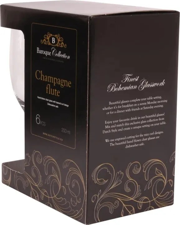 Pahar de șampanie din sticlă, transparent, formă flute, cu model în spirală gravat, 180 ml, 24 x 5 cm, „Joséphine”