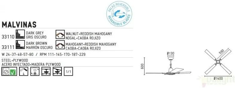 Ventilator cu regulator de perete, palete doua culori Malvinas 33111