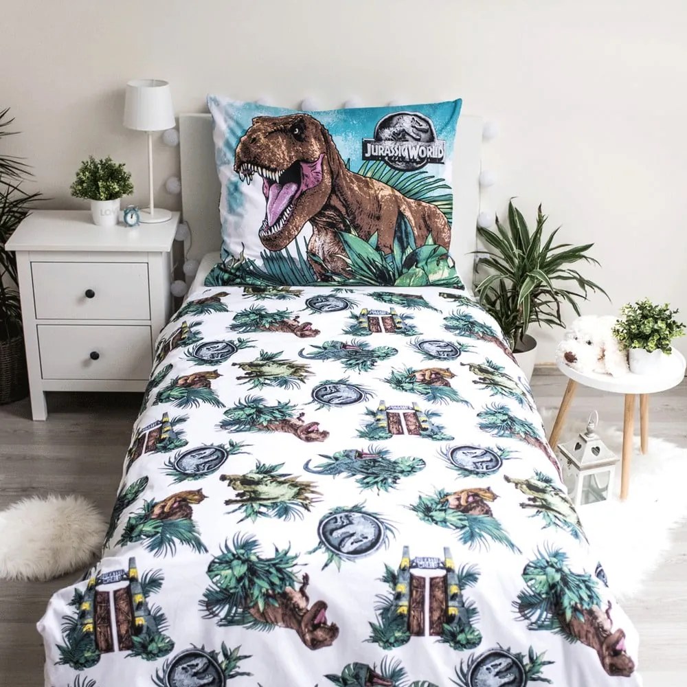 Lenjerie de pat pentru copii fosforescentă din bumbac Jerry Fabrics Jurasic, 140 x 200 cm
