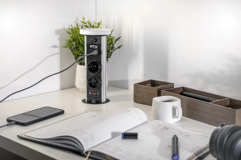 Priza incastrabila model CAMINO, 2 iesiri Schuko, 1xInductie 10W, 1xUSB-A, 1XUSB-C, finisaj negru