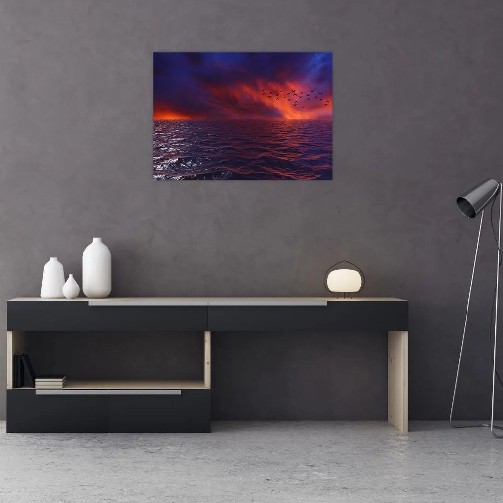 Tablou cu mare și păsări (70x50 cm)