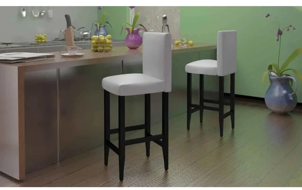 vidaXL Scaune de bar, 2 buc., alb, piele ecologică