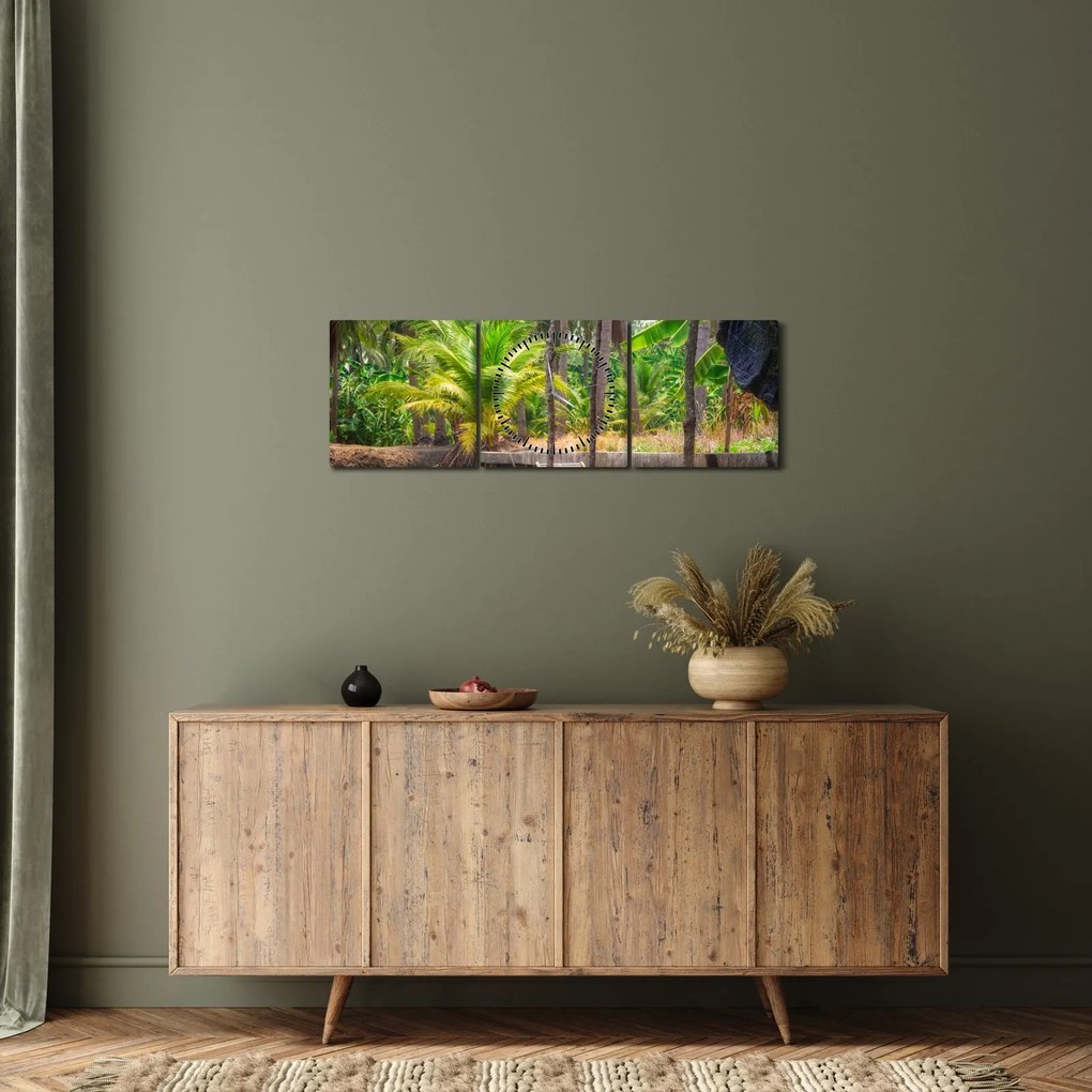 Tablou - Nava din lemn în canal , Thailand (cu ceas) (90x30 cm)