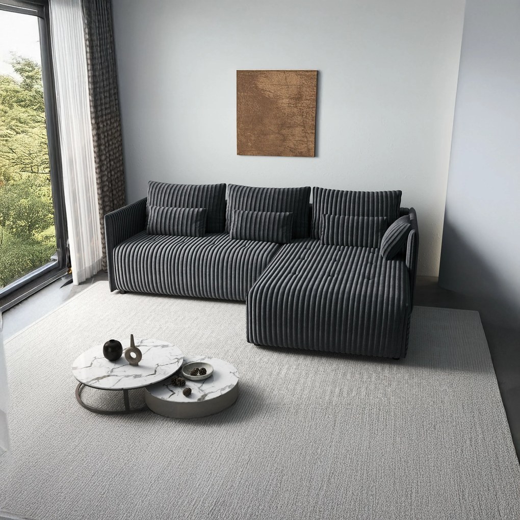 Colțar extensibil dumonde cu ladă de depozitare si sezut confortabil din spuma high-density, Malta Ambience Grey 235x185 cm