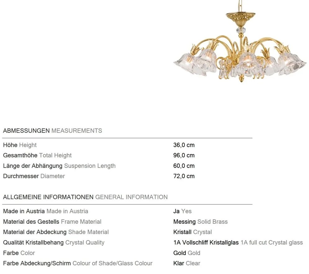 Candelabru cristal design lux LA BOHEME D-72cm 8L gold plated