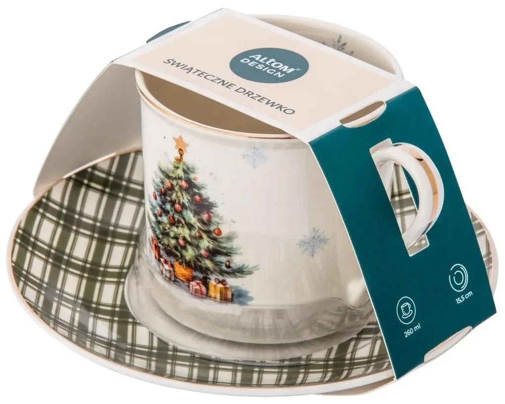 Altom Ceasca de porțelan cu farfurioară ChristmasTree 260 ml