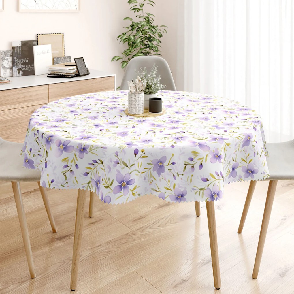 Goldea față de masă teflonată - flori violete - rotundă Ø 110 cm