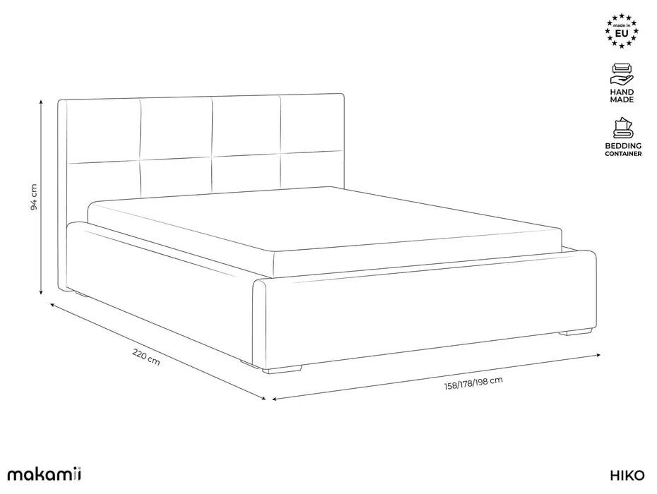 Pat matrimonial verde închis tapițat din catifea cu spațiu de depozitare cu somieră 140x200 cm Hiko – Makamii