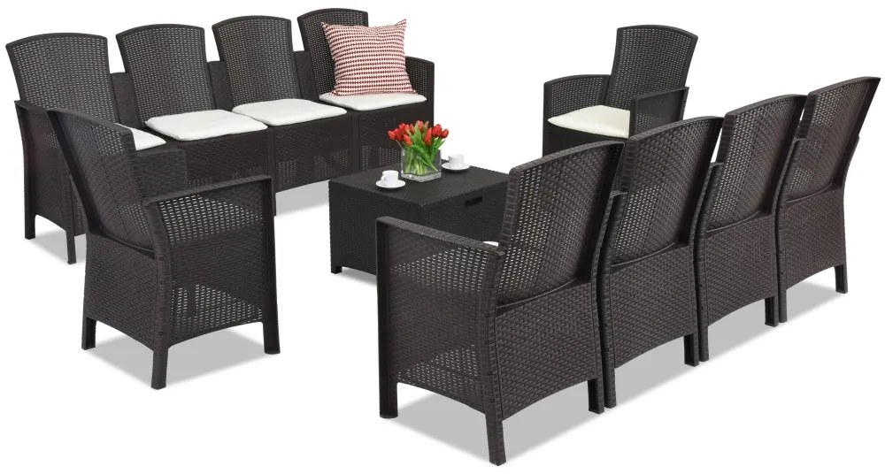 Set ratan cu o canapea extinsa Lido Coffee Box Max 10 maro Bica