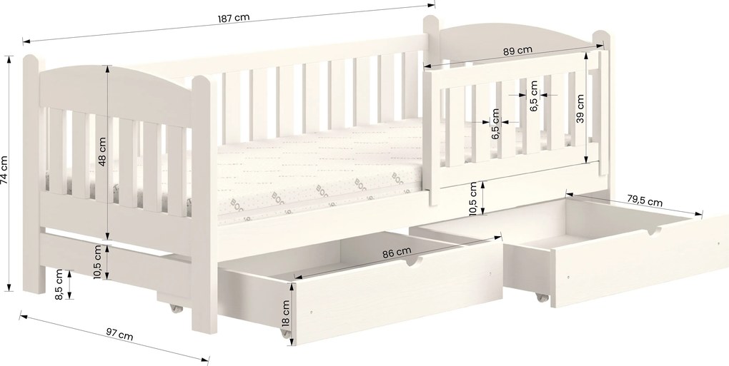 Pat copii din lemn cu sertare Alvins 90x180 - pin