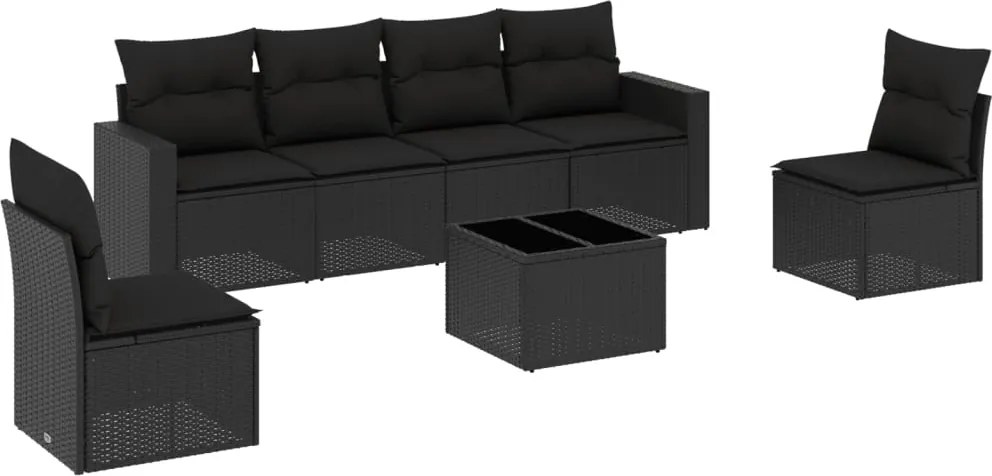 vidaXL Set canapele de grădină cu perne, 7 piese, negru, poliratan