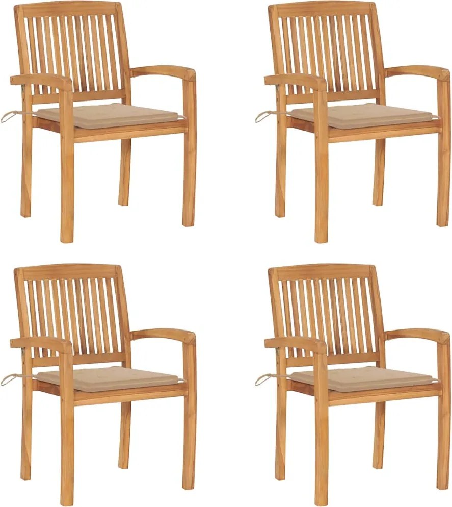 vidaXL Scaune de grădină stivuibile cu perne, 4 buc., lemn masiv tec
