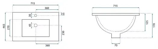 Lavoar incastrat Rea Dafne dreptunghiular finisaj alb lucios 72 cm