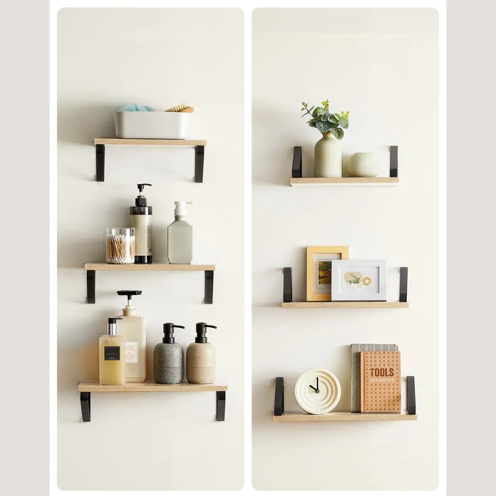 Vasagle Polițe de perete cu console ABBY, 3 bucăți, 30/35/40x12cm, maro deschis