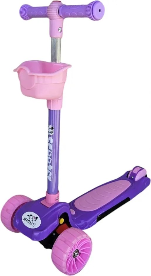 Trotineta copii cu roti luminoase din silicon NOVOKIDS™ Mini Scooter 6160, Cu melodii si lumini, 3 roti, Pliabila, Maner reglabil pe inaltime, Maxim