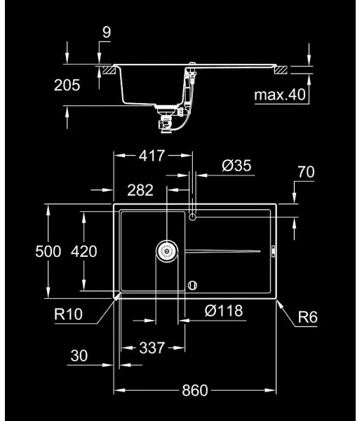 GROHE K400 31640AP0 - chiuvetă din compozit, 860 × 500 mm, granit/negru