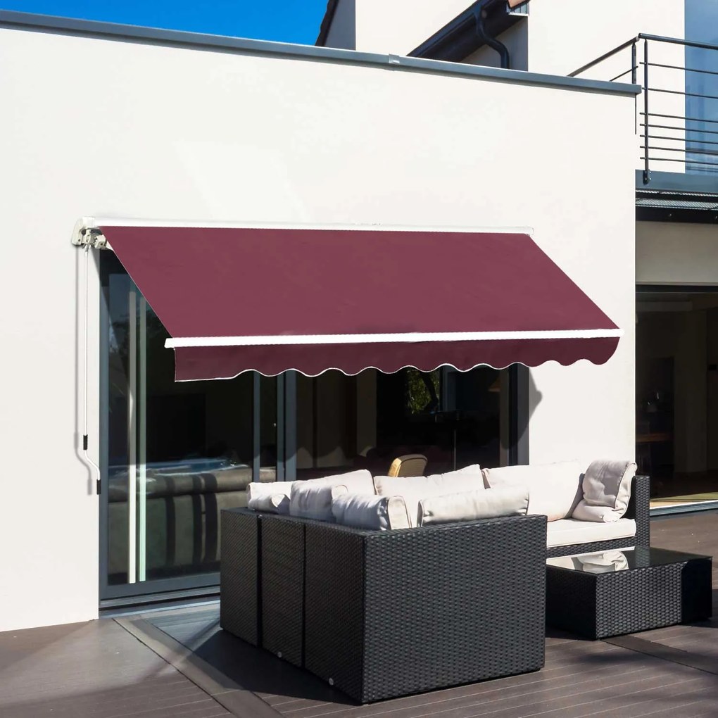Copertina de Soare pentru Exterior Reglare cu Manivela, din Aluminiu si Poliester, 295x250cm, Rosu Inchis Outsunny | Aosom RO
