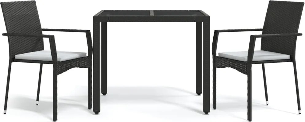 vidaXL Set mobilier de grădină cu perne, 3 piese, negru, poliratan