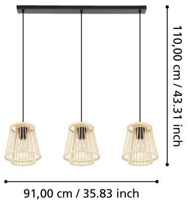 Lustră pe cablu Eglo 43853 HYKEHAM 3xE27/40W/230V