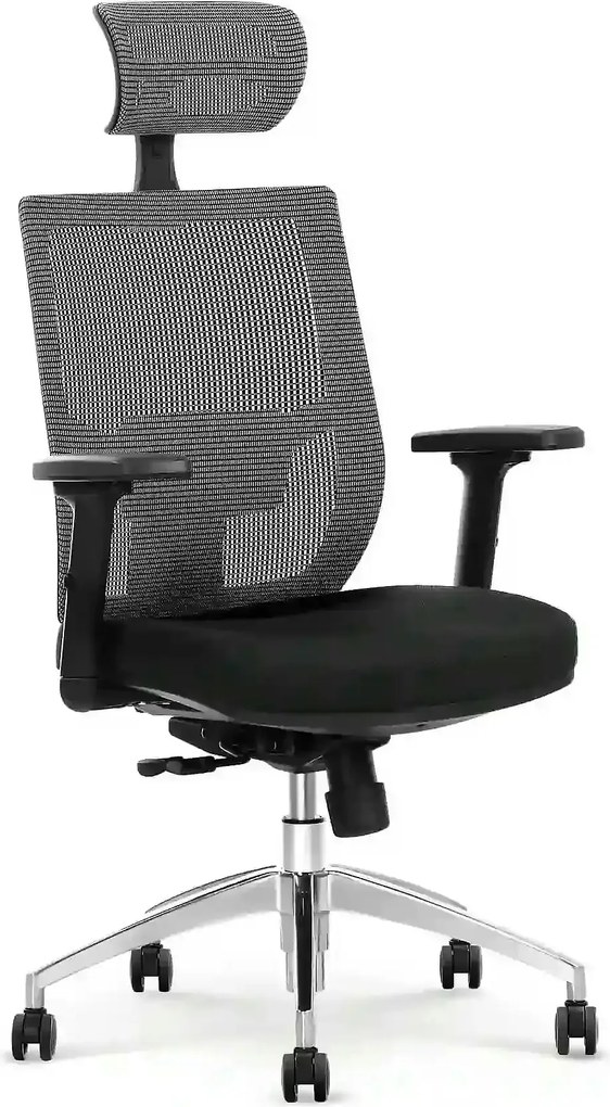 Scaun de birou ADMIRAL, negru/gri, stofa/plasa/aluminiu, 68x60x120/130