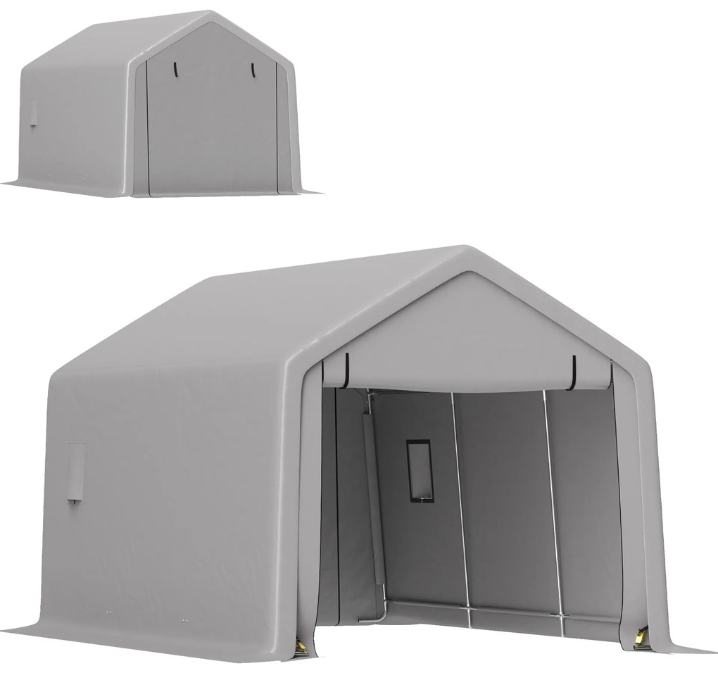 Outsunny Carport cort garaj 3 x 5,2 m, abriu mașină exterior carport pentru mașină cu ușă ruletă detașabilă gri | Aosom Romania