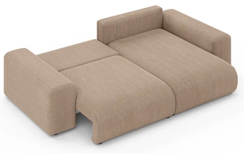 Colțar bej extensibil/cu spațiu de depozitare cu tapițerie din catifea reiată (cu colț variabil) Luma – Ropez