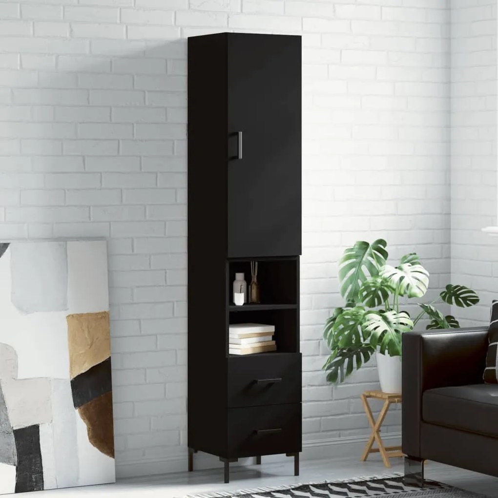 vidaXL Dulap înalt, negru, 34,5x34x180 cm, lemn prelucrat