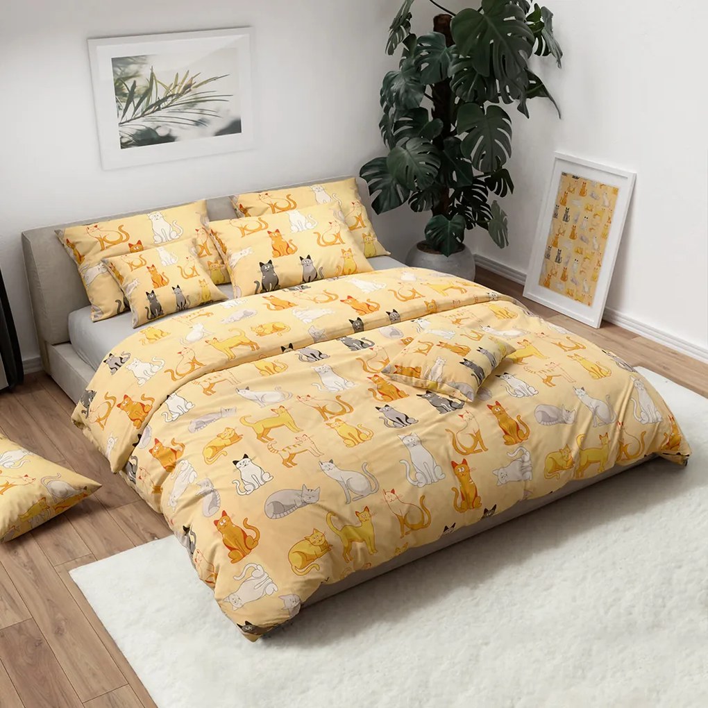 Lenjerie de pat din bumbac CHROMA CATS crem Dimensiune lenjerie de pat: 2 buc 70 x 90 cm | 200 x 220 cm